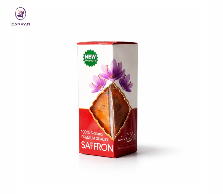 پودر زعفران شاهانی زروان در بسته بندی طلقی و مقوایی